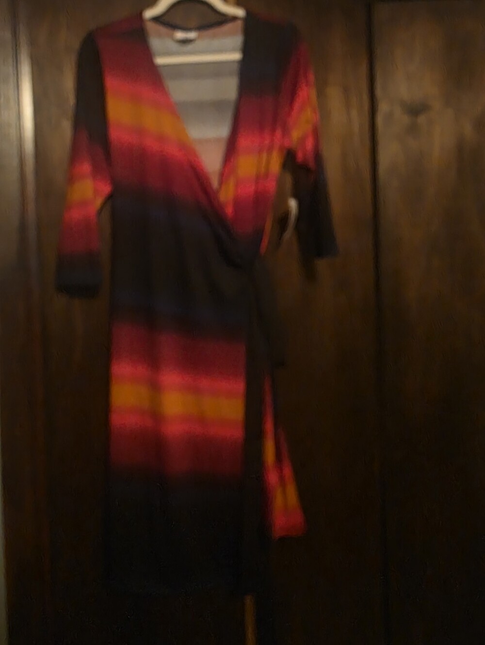 LuLaRoe Multicolor Wrap Dress in Red, Orange, Yellow, Black